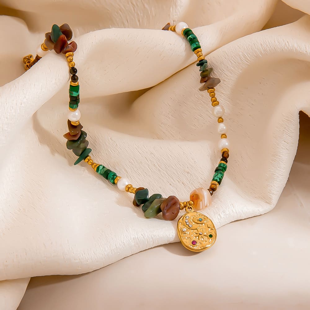 Affordable Necklaces – DIY Natural Stone Beaded Necklace with Cowboy Hat & Heart Pendants