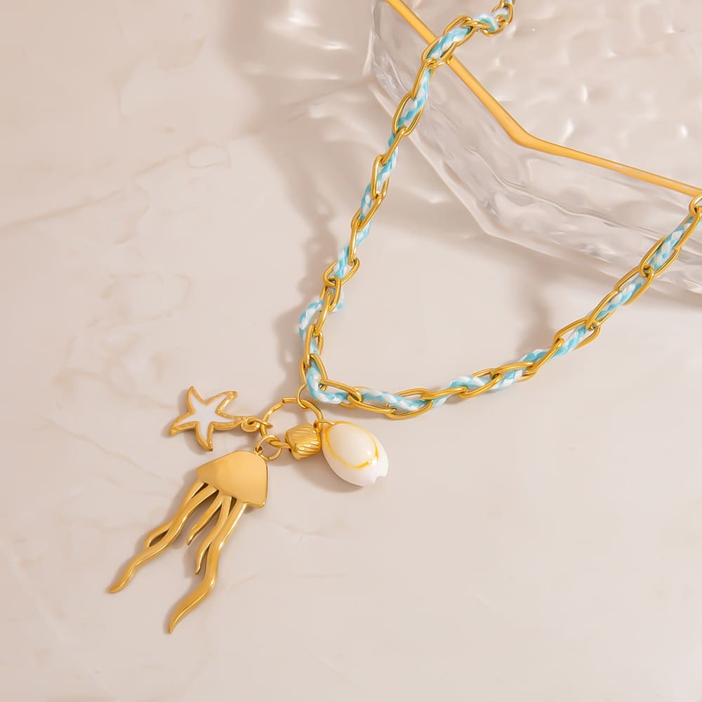 Discount Gold Necklaces – Bold Ocean Creature Pendant with Braided Cord