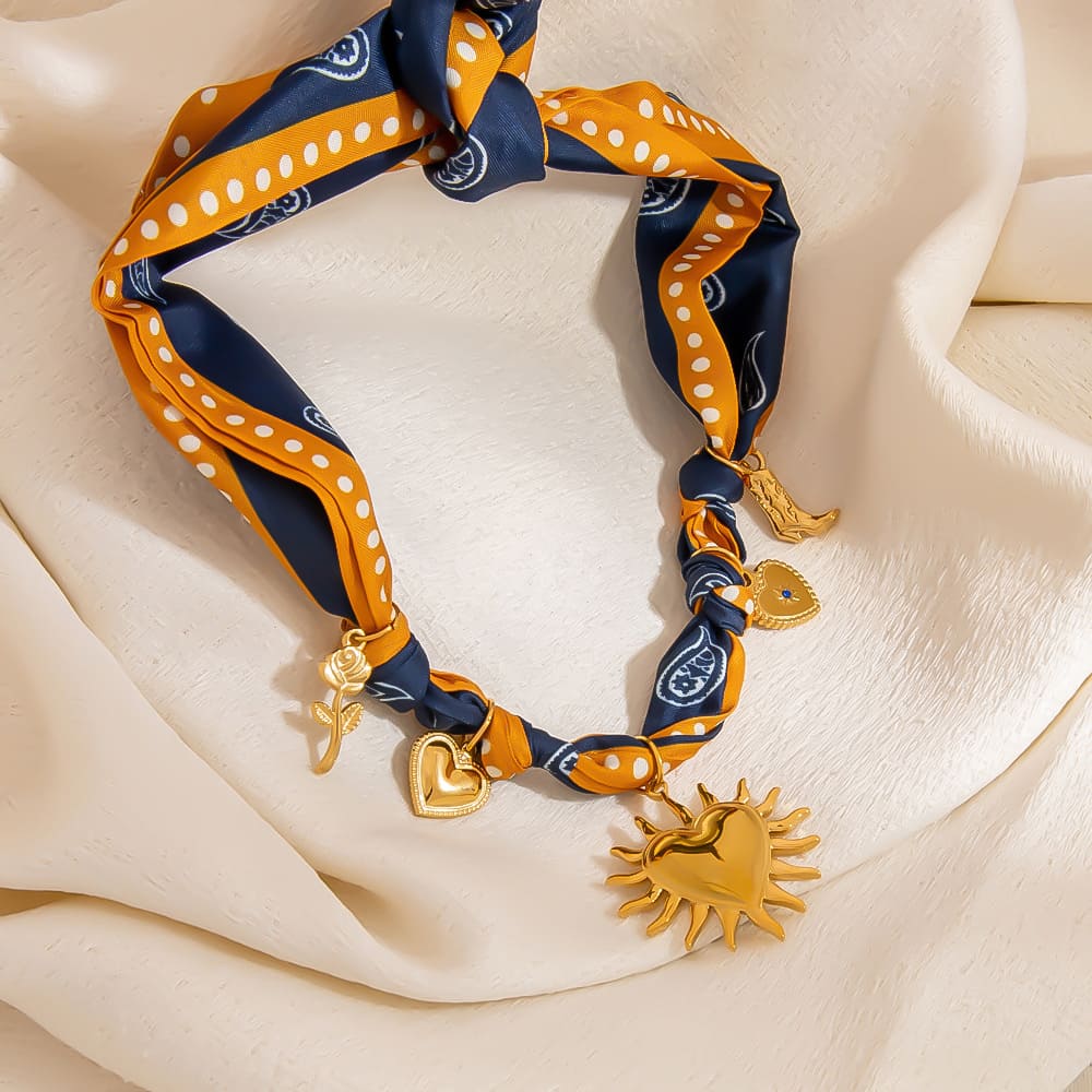 Birthday Gift Necklace Idea – Scarf Chain with Heart & Floral Pendant