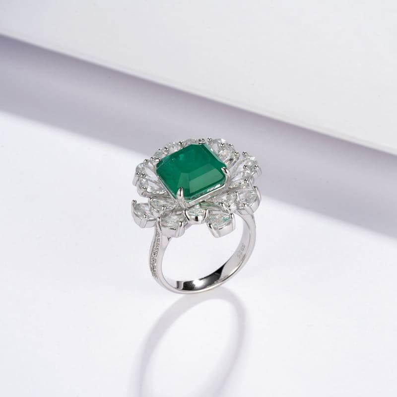 Sapphire Ring – 4.5ct Square Sapphire Sterling Silver with Lab Gemstones