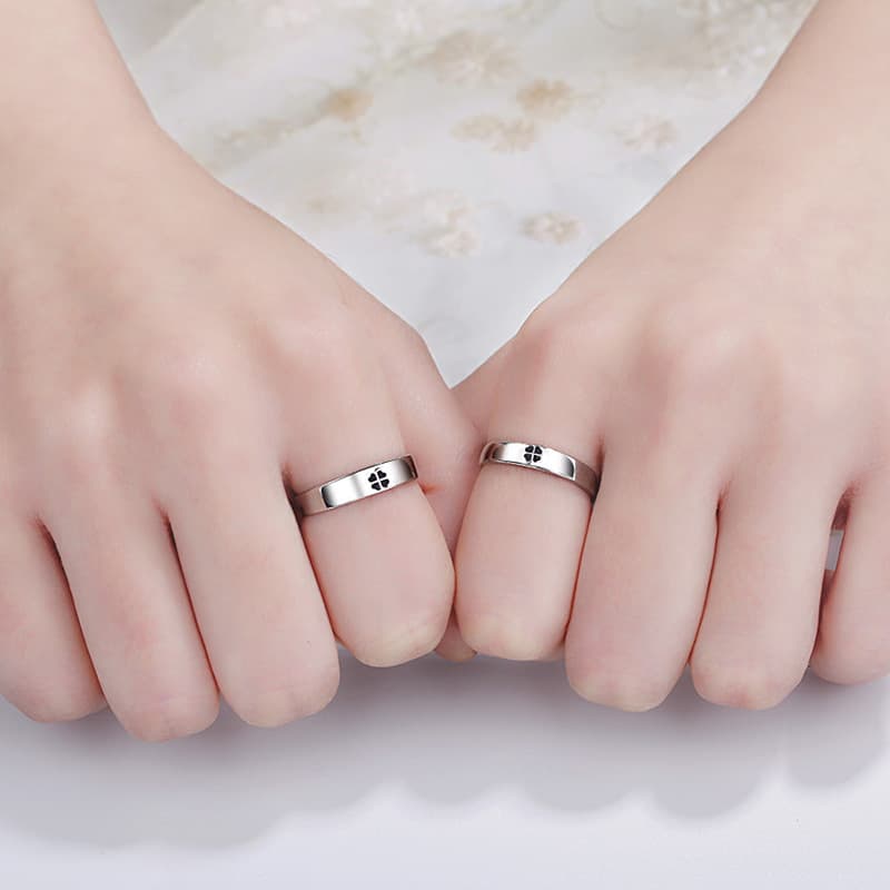 Matching Promise Rings – S925 Sterling Silver Four-Leaf Clover Couple Rings