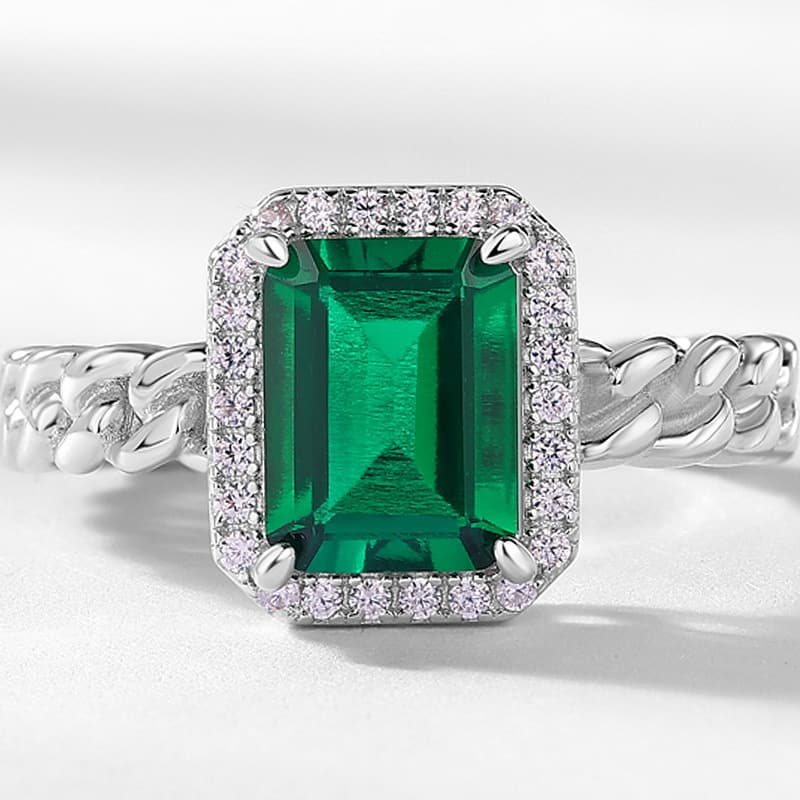 Elongated Cushion Cut Engagement Ring – Geometric Emerald S925 Silver