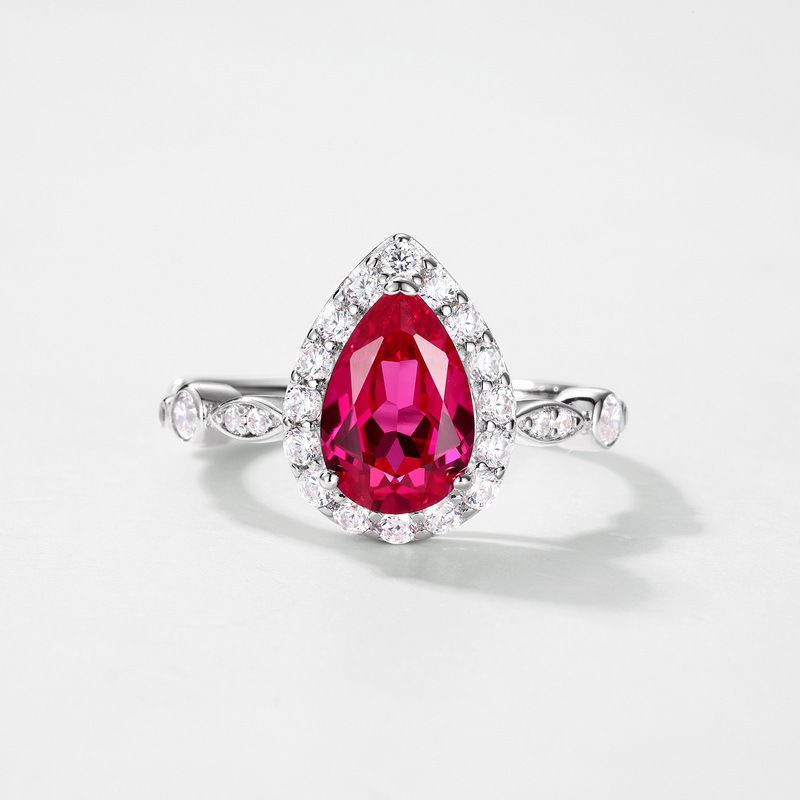 Pear Cut Ring – S925 Silver Lab Ruby and Emerald Jewelry for Women