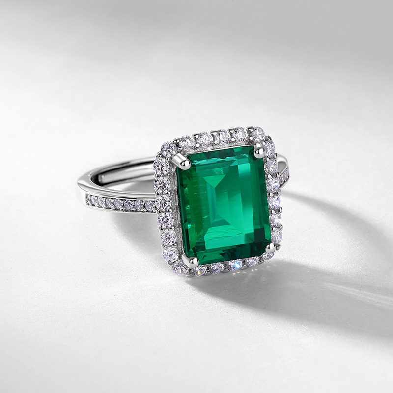 Princess Cut Engagement Ring – Lab Created Emerald Adjustable S925 Silver