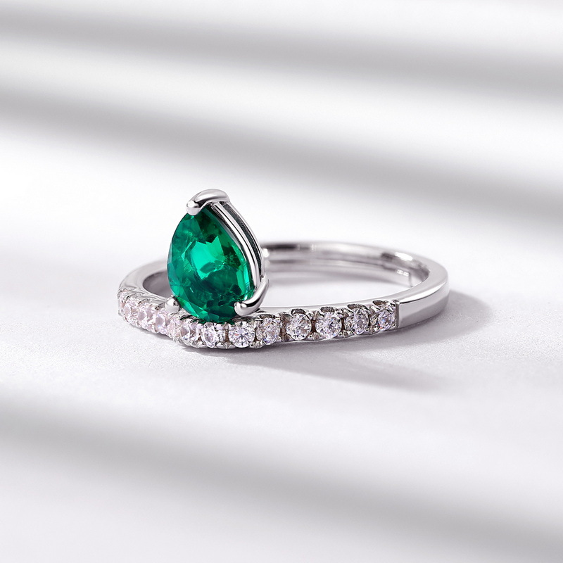Pear Shaped Engagement Ring – Lab Created Emerald Adjustable S925 Silver  Summary