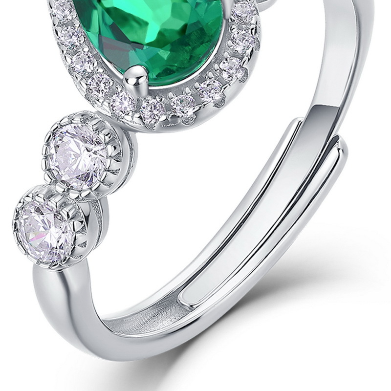 Pear Shaped Three Stone Ring – S925 Silver Lab Emerald Open Band