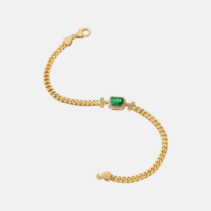 Emerald Gold Bracelet – S925 Silver with 10K Gold Lab Emeralds