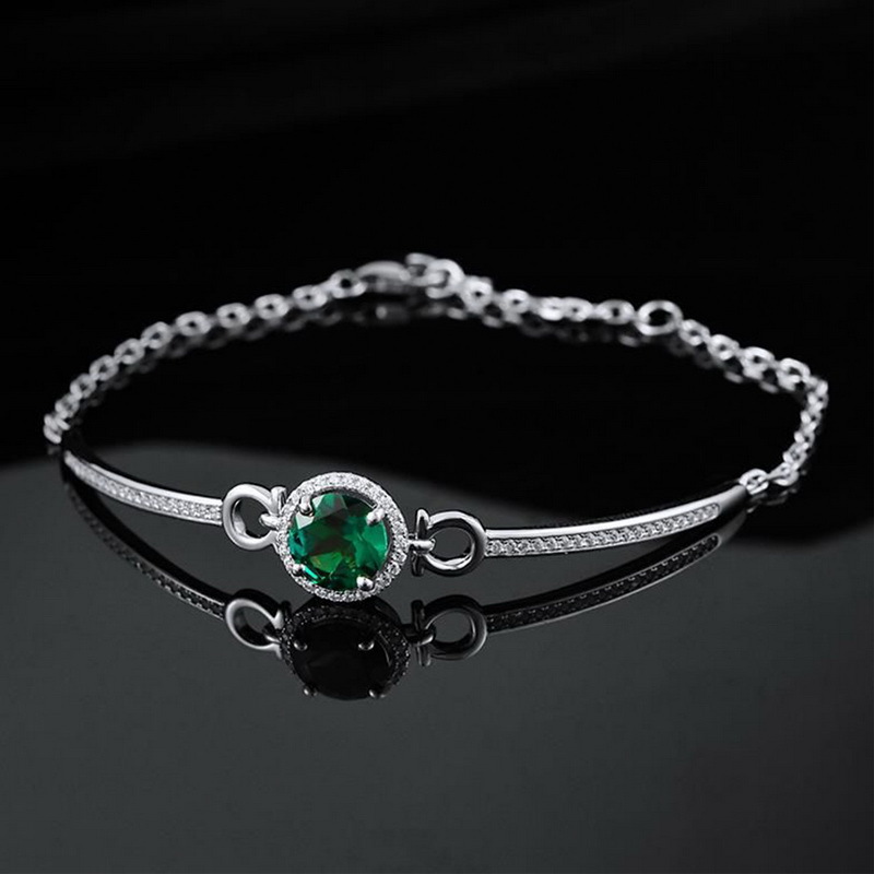 Emerald Bangle Bracelet – Vintage S925 Silver Lab-Created Emerald Jewelry