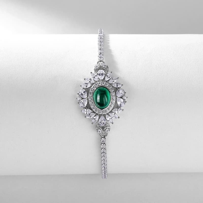 Emerald Birthstone Bracelet – Vintage S925 Silver Lab Emerald Jewelry