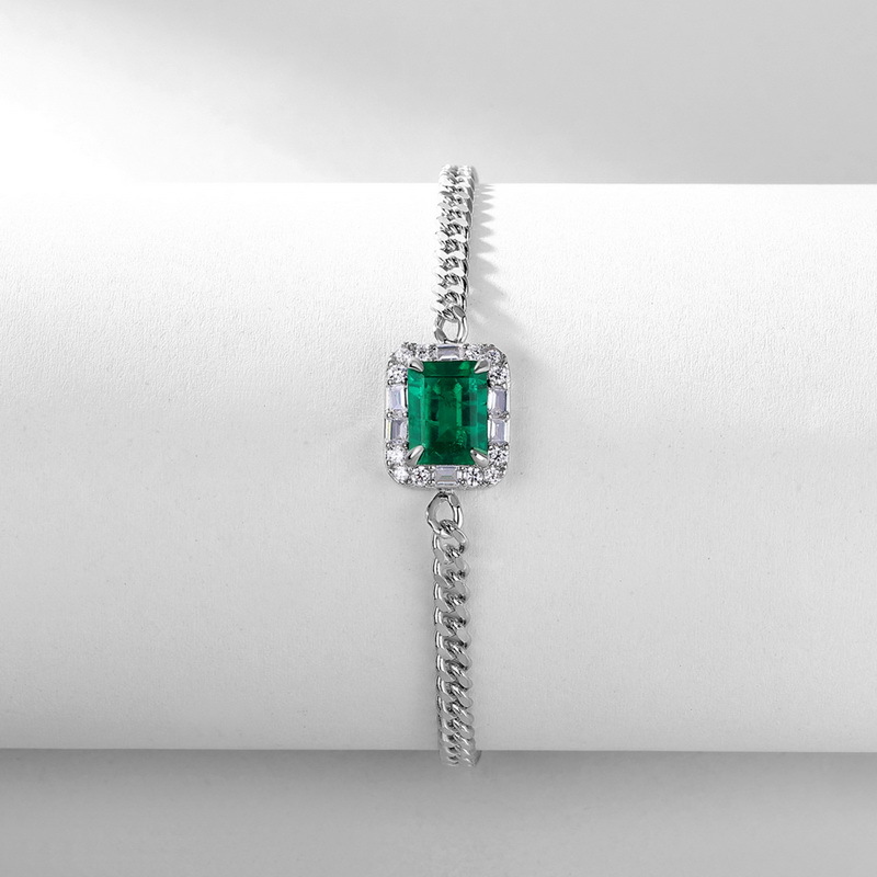 Emerald Friendship Bracelet – Geometric Lab Emerald Chain S925 Silver