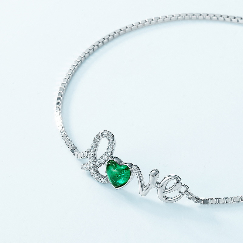 Emerald Charm Bracelet – S925 Silver Love Lab-Created Emerald Jewelry