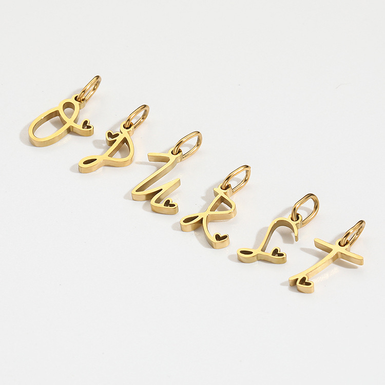 Gold Letter Charm – Stainless Steel Mirror Polished Alphabet Heart Pendant