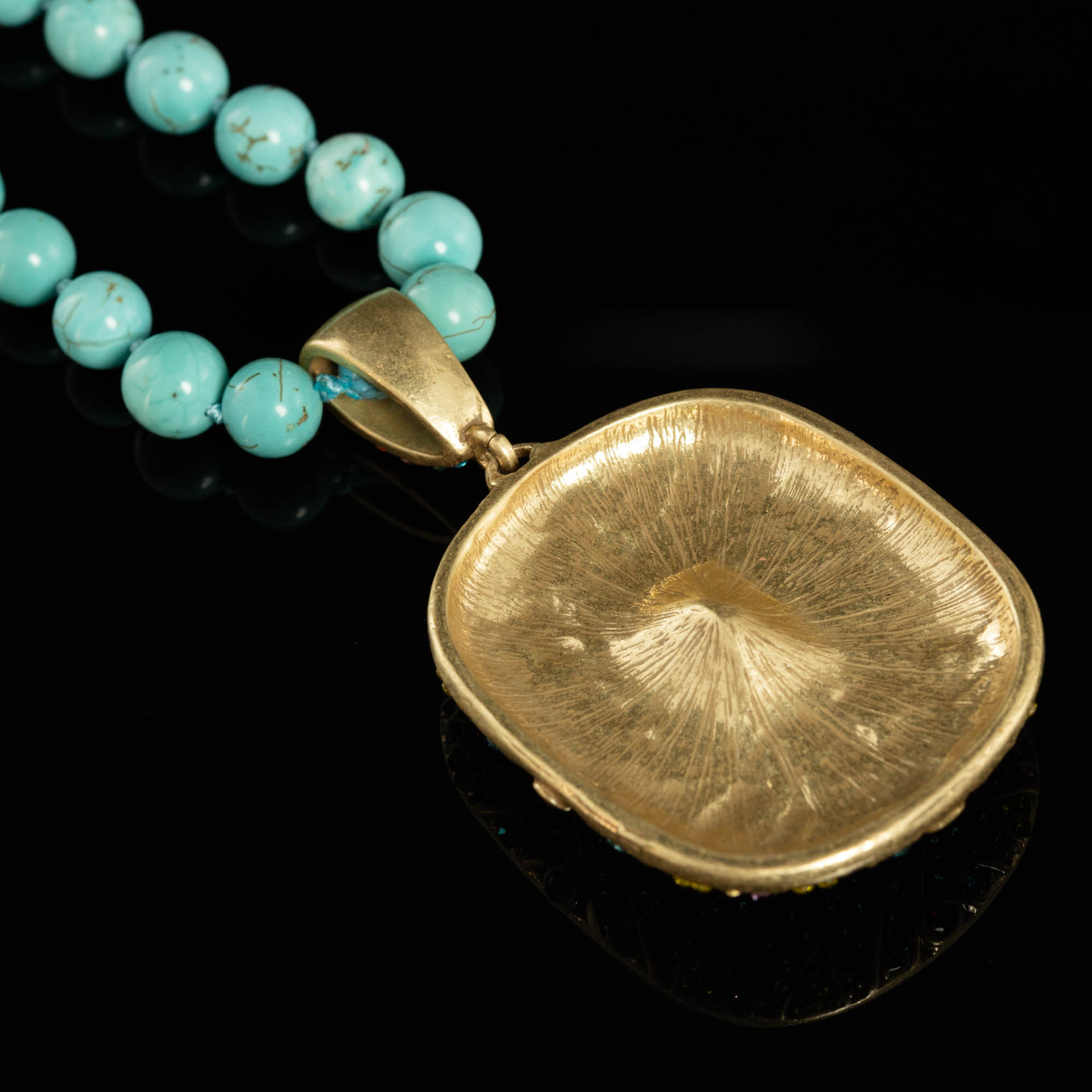 Pendant Necklace – Vintage Turquoise & Zircon Antique Gold Statement Jewelry