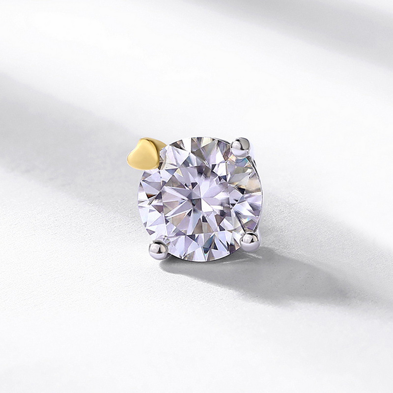 Round Moissanite Stud Earrings – S925 Gold-Plated with Heart Prong