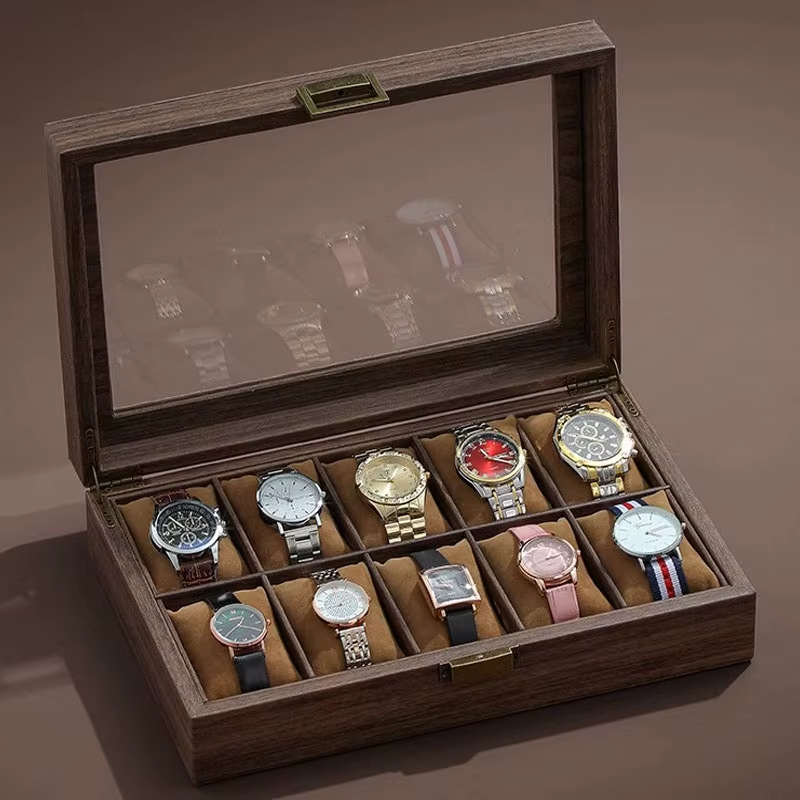 Mens Jewelry Box – Walnut Wood Multi-Compartment Solid Wood Organizer
