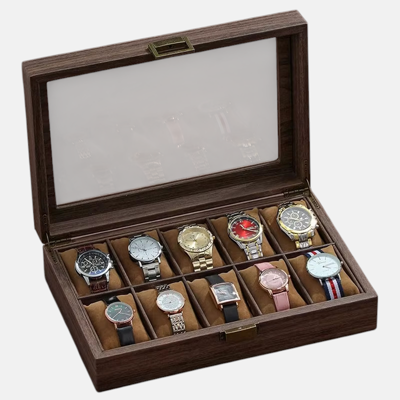 Mens Jewelry Box – Walnut Wood Multi-Compartment Solid Wood Organizer