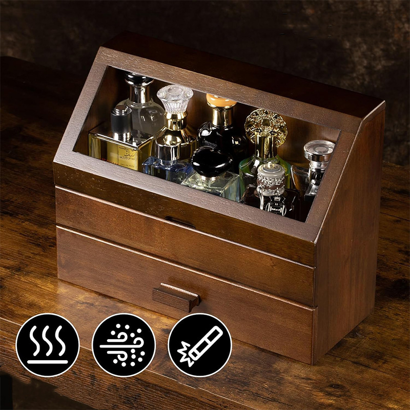 Mens Jewelry Box – Wooden Double-Layer Storage Box for Jewelry & Perfume
