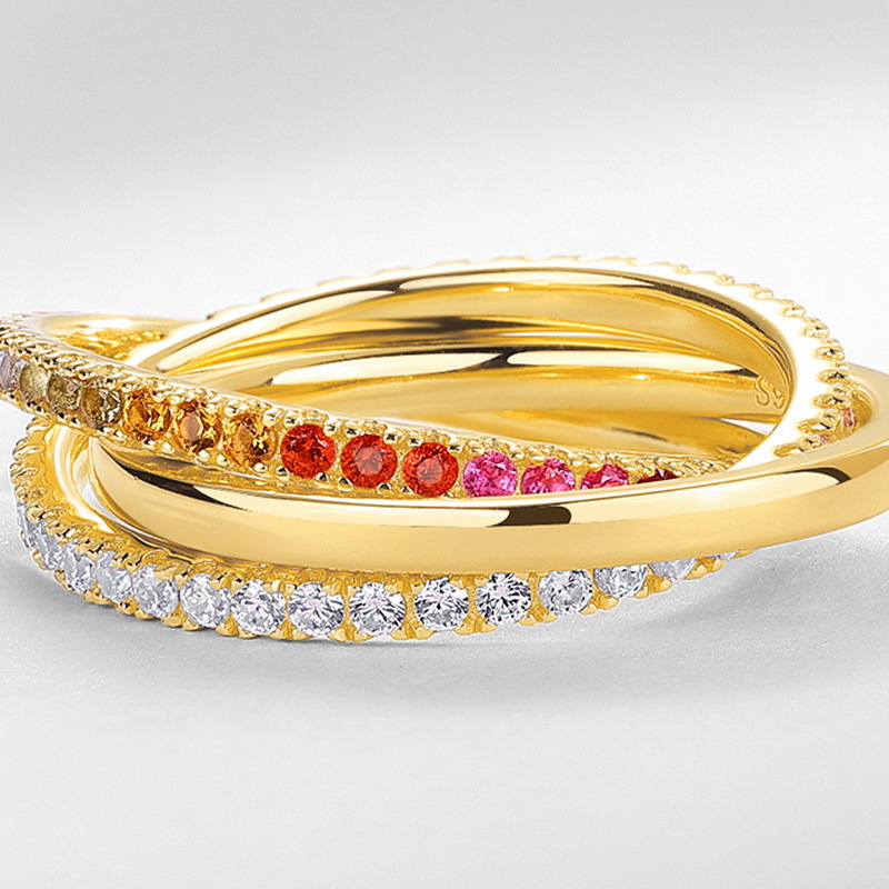 Colorful Zircon Ring-Triple Layer Intertwined Colorful Zircon Ring in 925 Sterling Silver