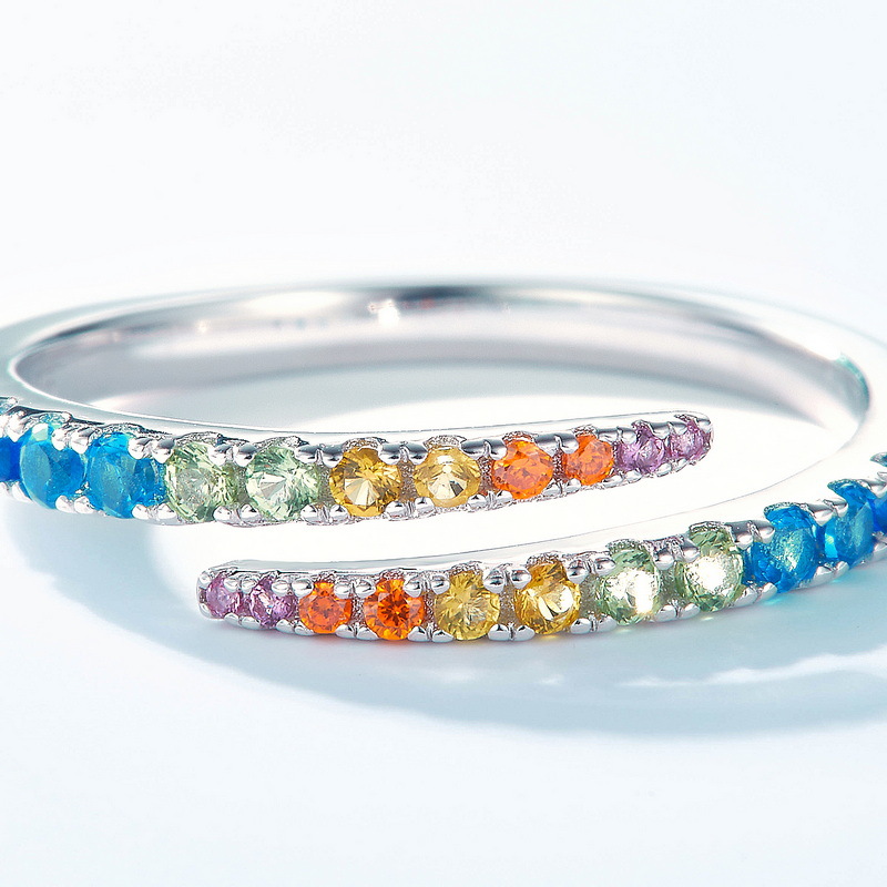 Colorful Zircon Ring – 925 Sterling Silver Adjustable Pavé Ring