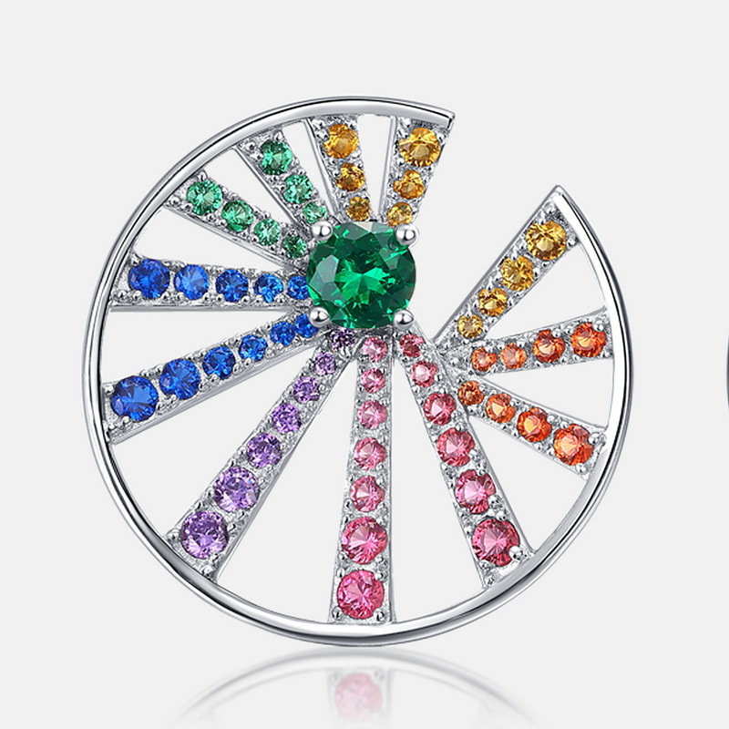 Rainbow Zircon Earrings – 925 Sterling Silver Round Stud Earrings
