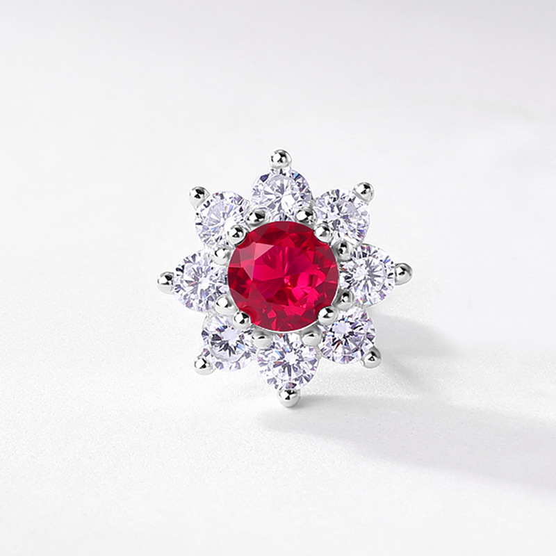 Ruby Stud Earrings – 925 Sterling Silver Flower Ruby Studs for Women