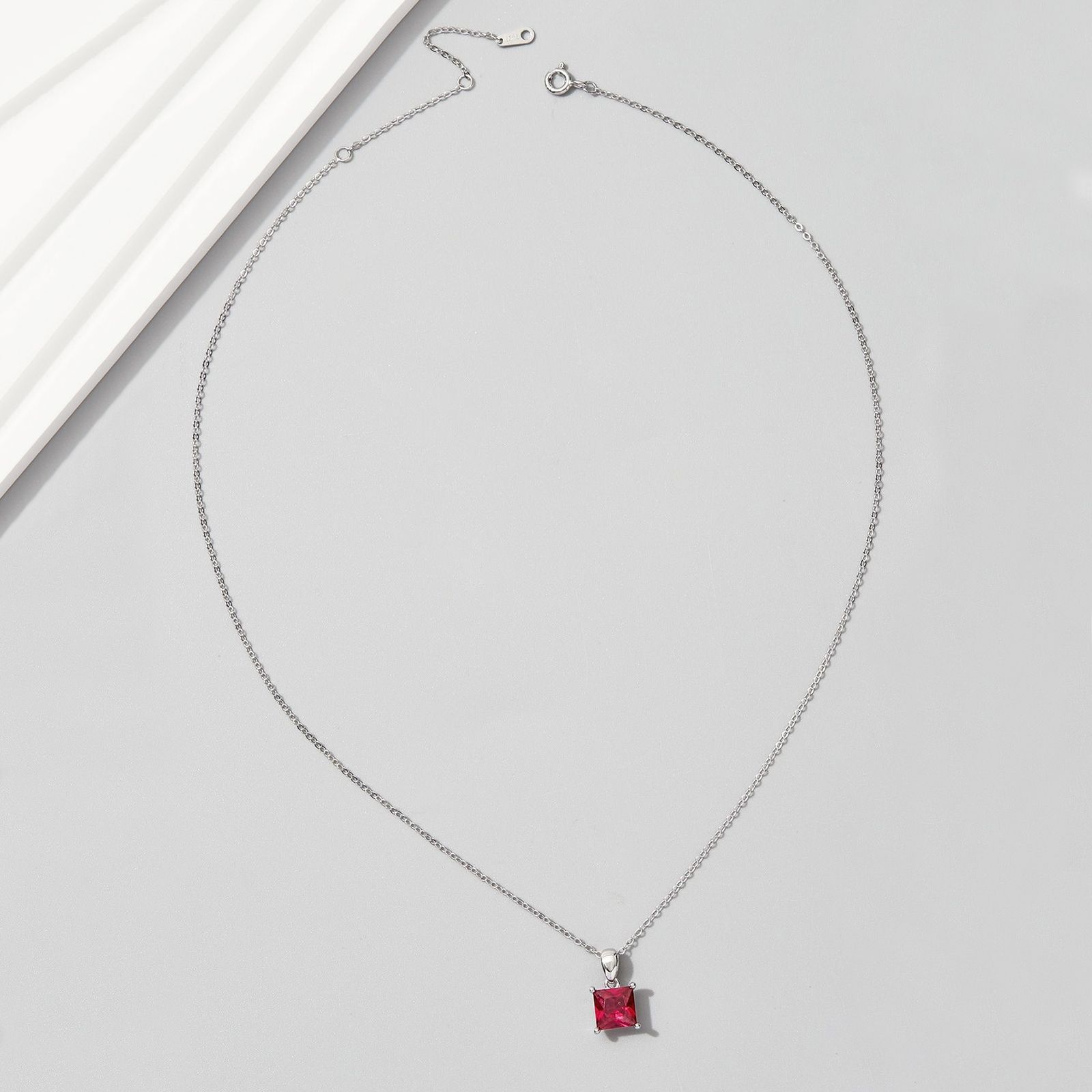 Ruby Pendant Necklace – S925 Sterling Silver Collarbone Necklace