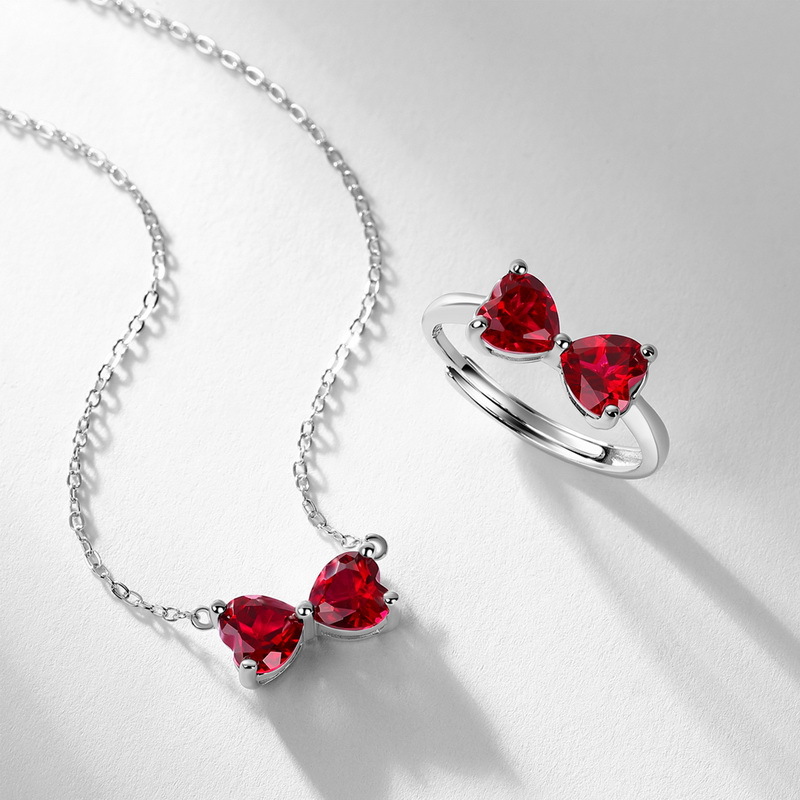 Ruby Pendant Necklace in 925 Sterling Silver Bow Design