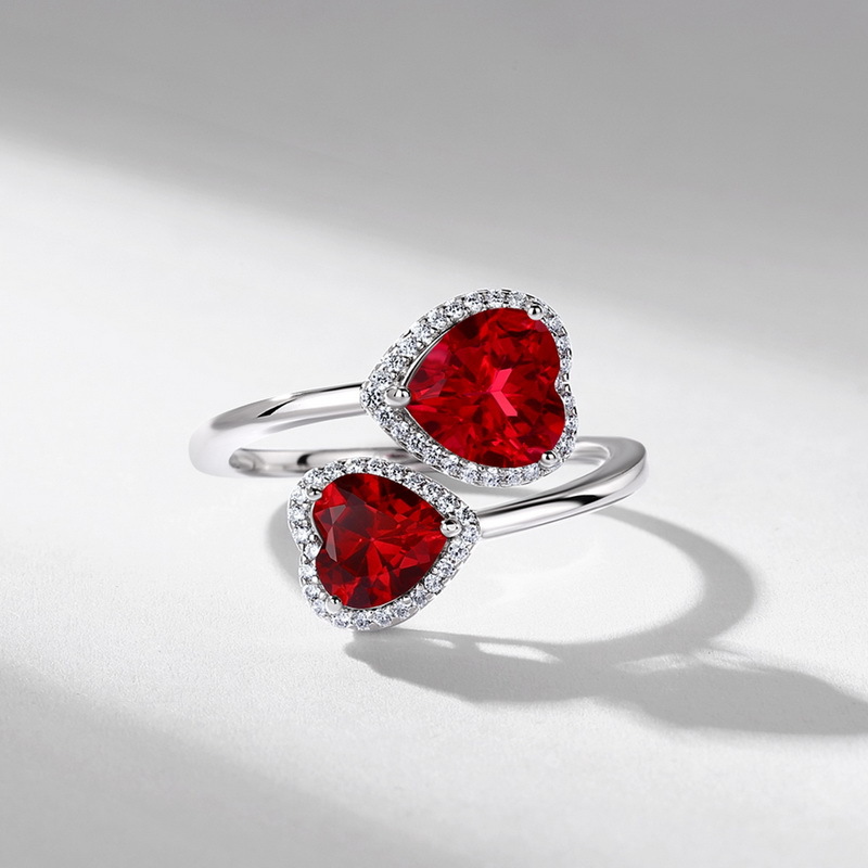 Ruby Heart Ring -925 Sterling Silver – Open Band Bezel Set Ring