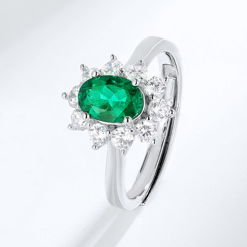 Fashion Oval Emerald Open Ring in S925 Silver | May Birthstone Jewelry