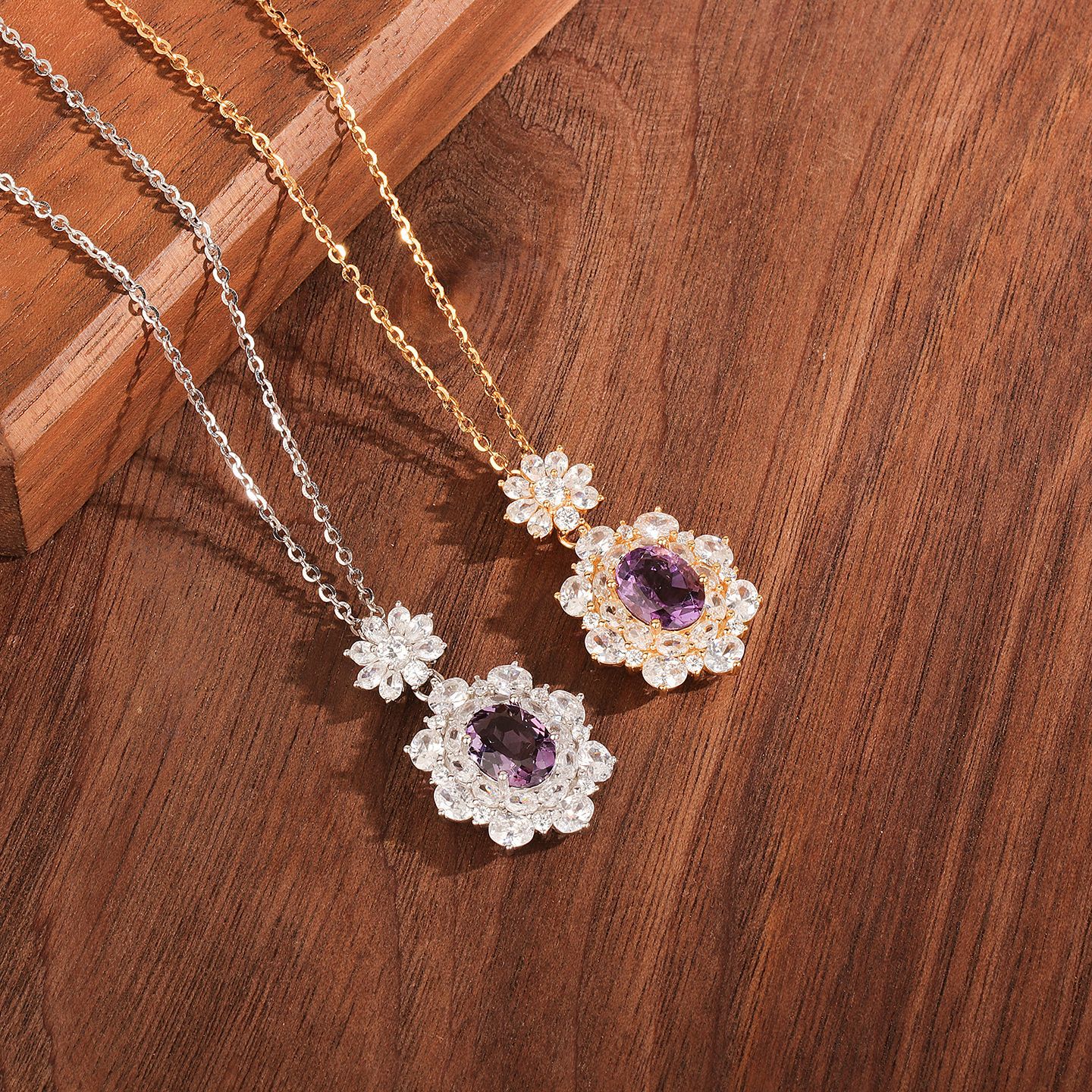  Amethyst Necklace – S925 Sterling Silver Elegant Floral Pendant