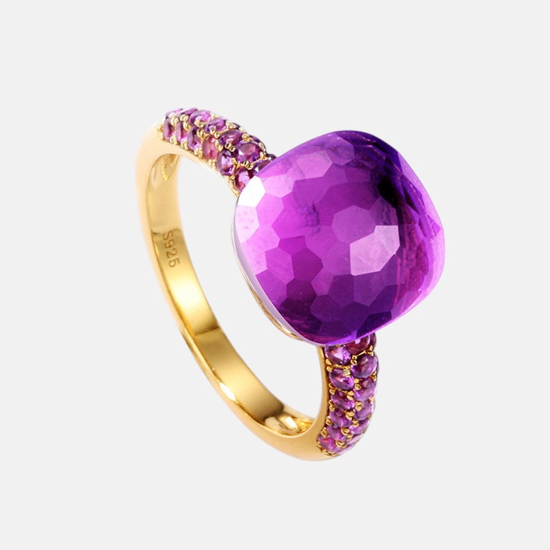 February Birthstone Candy-Cut Gemstone Ring | Synthetic Amethyst | 925 Sterling Silver