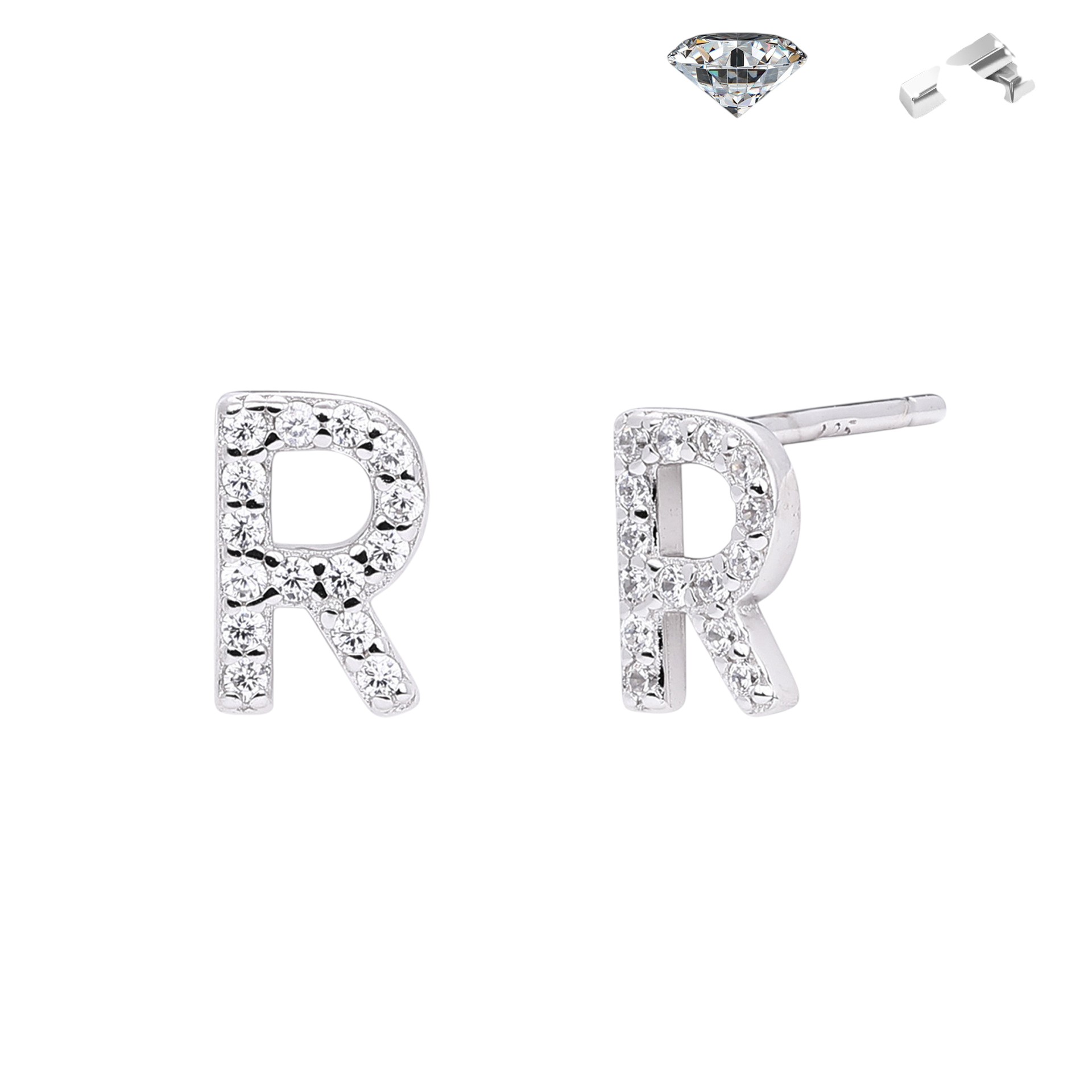 Letter Earrings – S925 Sterling Silver Alphabet Stud Earrings 