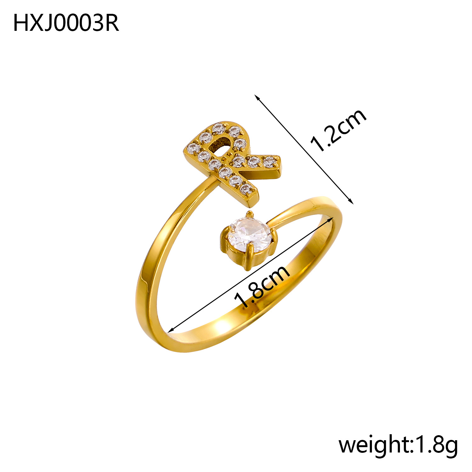 Initial Ring – Diamond-Studded Alphabet Open Ring for Women | Customizable