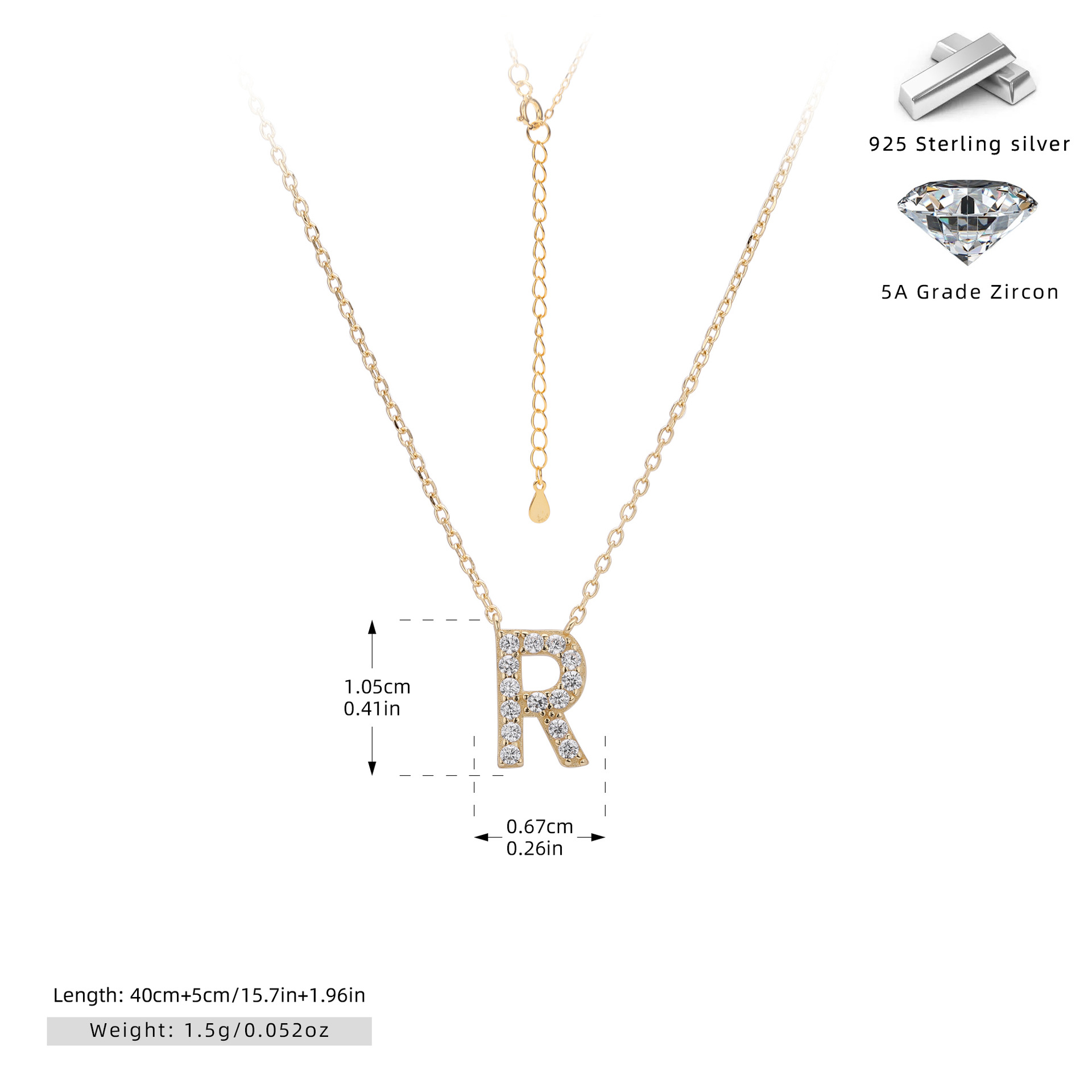 Initial Necklace – S925 Sterling Silver Dainty Pave Alphabet Pendant Necklace