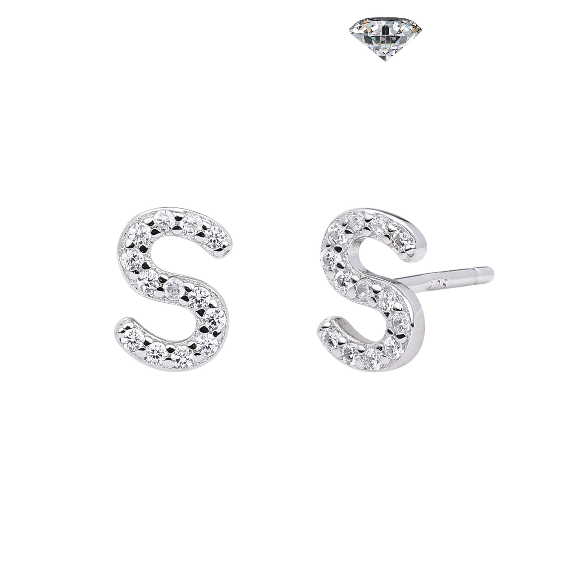 Letter Earrings – S925 Sterling Silver Alphabet Stud Earrings 