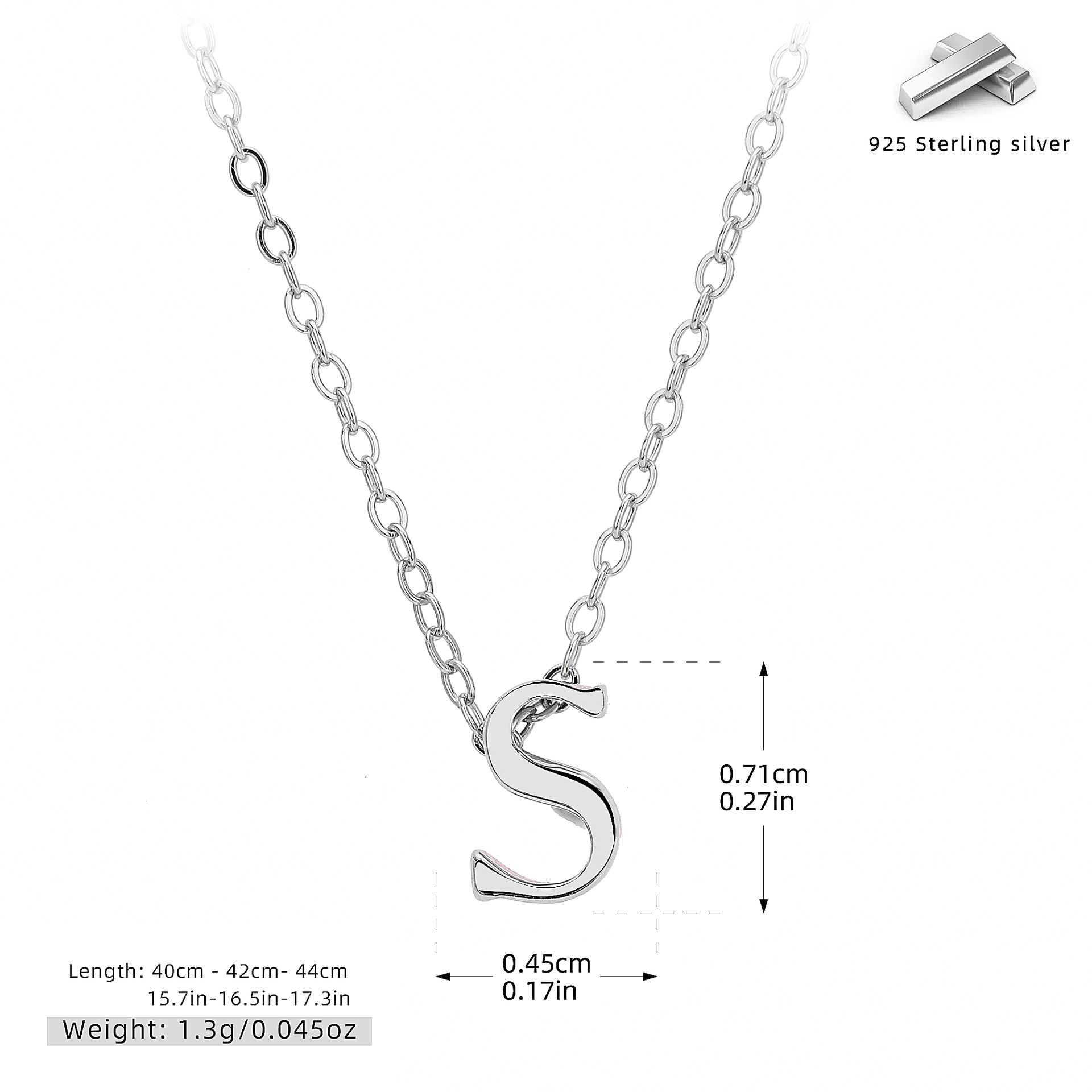 Initial Necklace – S925 Sterling Silver A–Z Alphabet Pendant Clavicle Chain