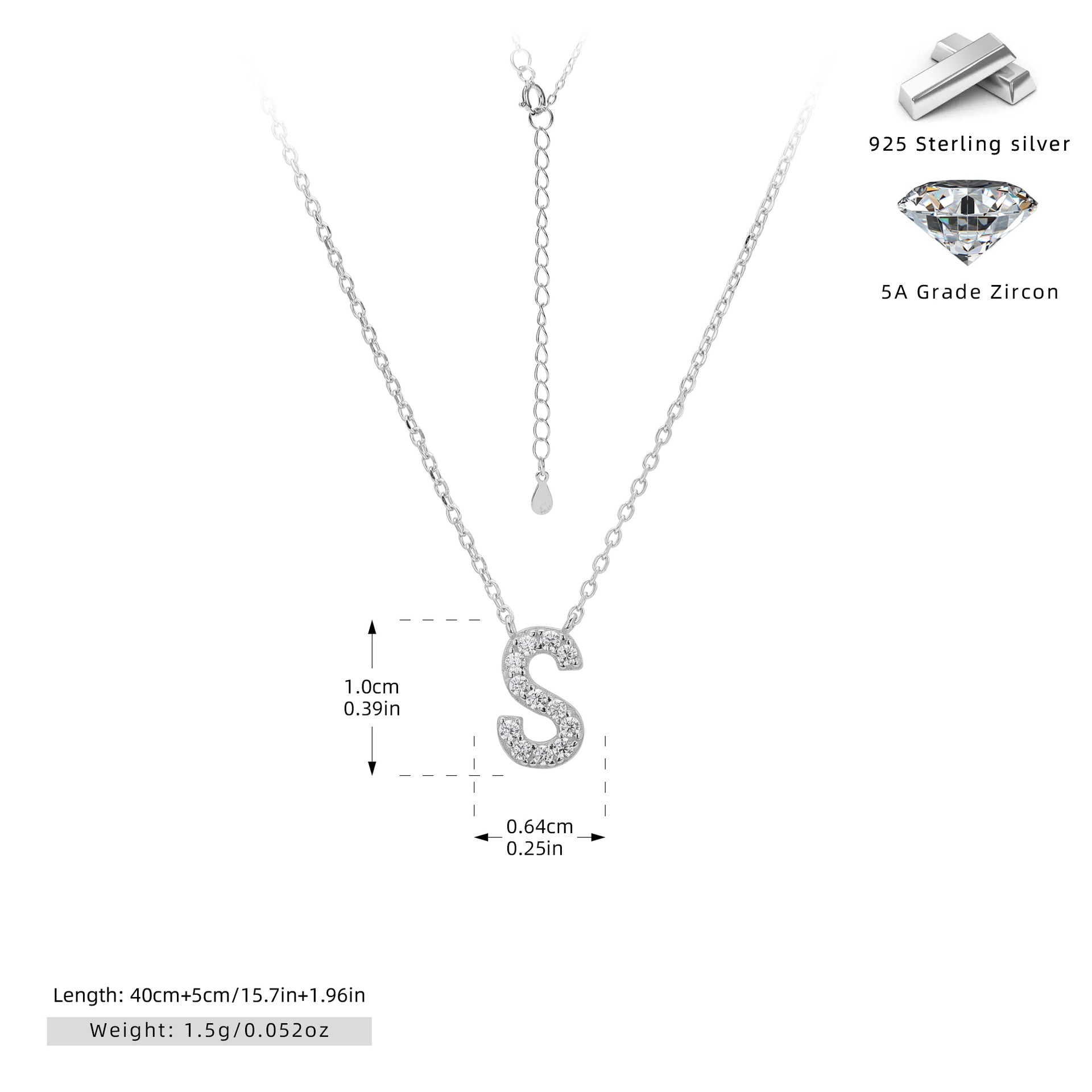 Initial Necklace – S925 Sterling Silver Dainty Pave Alphabet Pendant Necklace