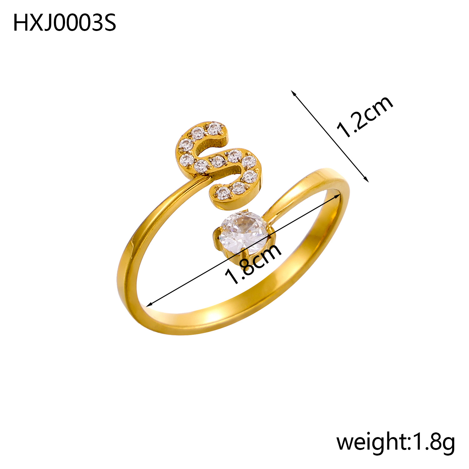 Initial Ring – Diamond-Studded Alphabet Open Ring for Women | Customizable
