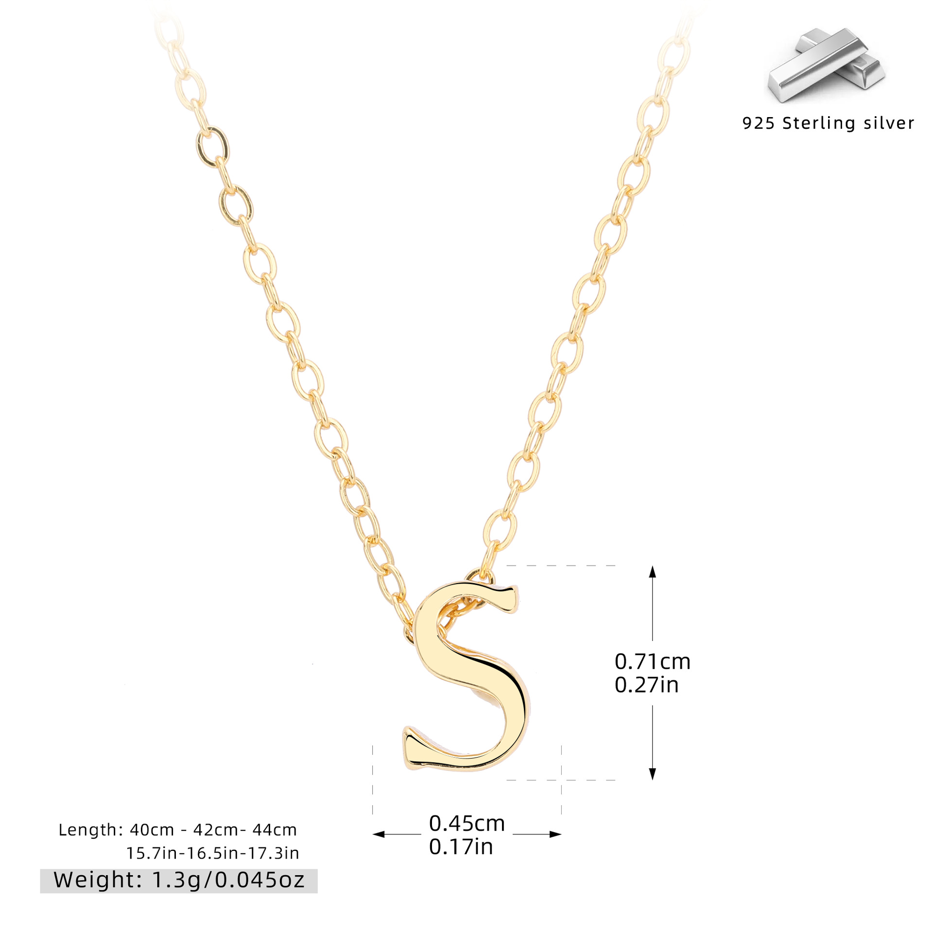 Initial Necklace – S925 Sterling Silver A–Z Alphabet Pendant Clavicle Chain
