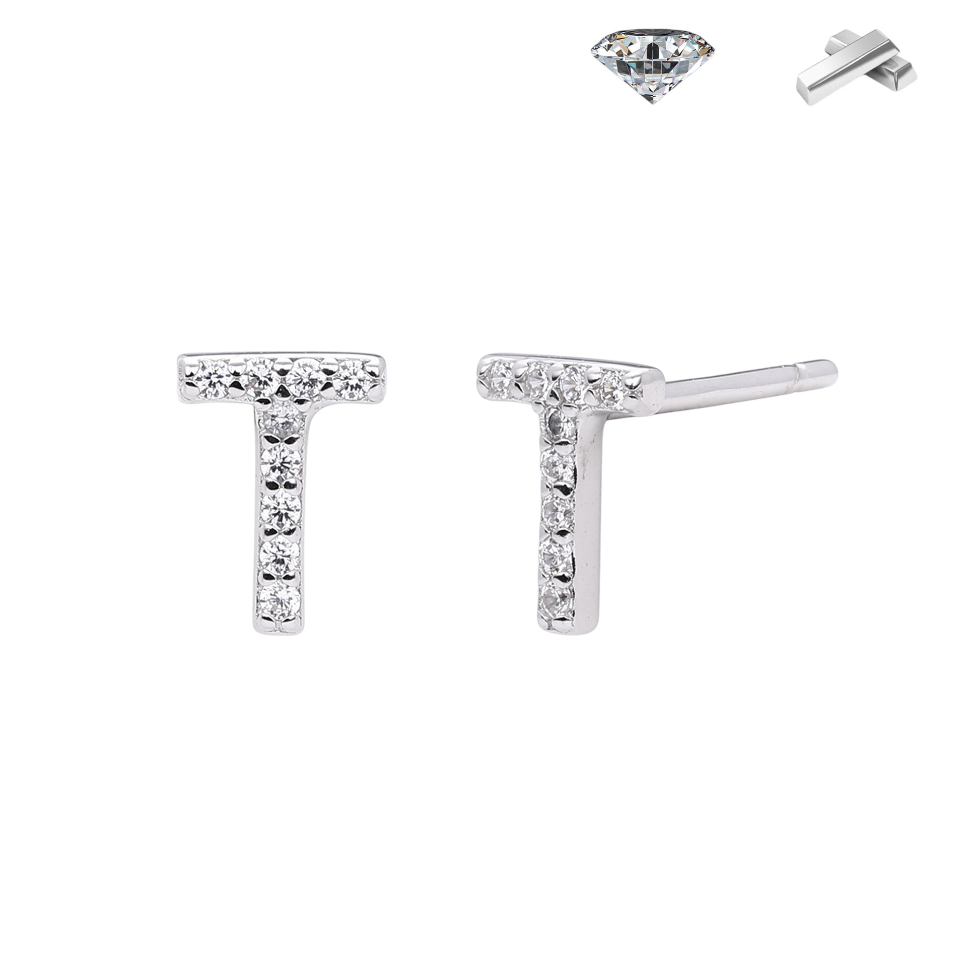 Letter Earrings – S925 Sterling Silver Alphabet Stud Earrings 