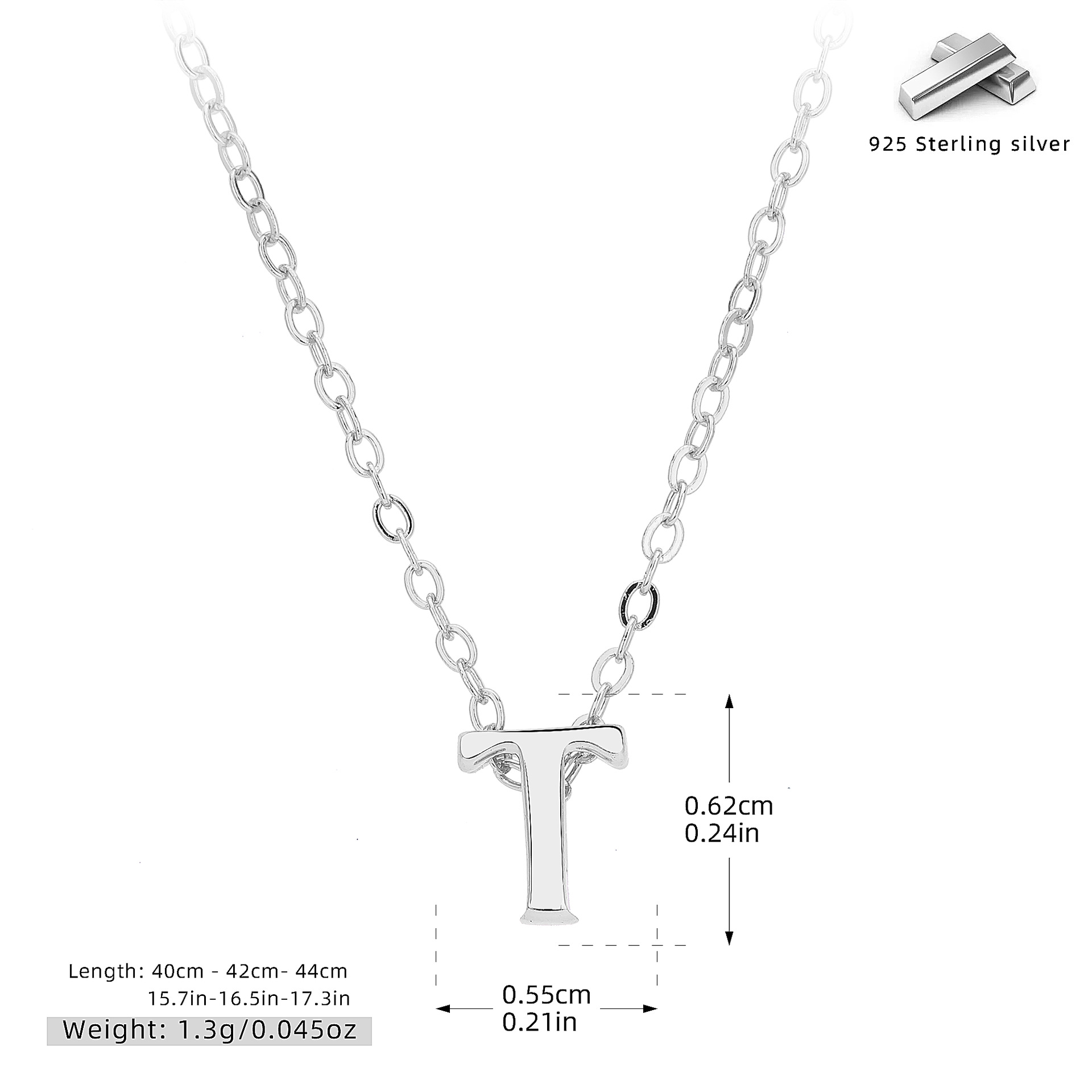 Initial Necklace – S925 Sterling Silver A–Z Alphabet Pendant Clavicle Chain