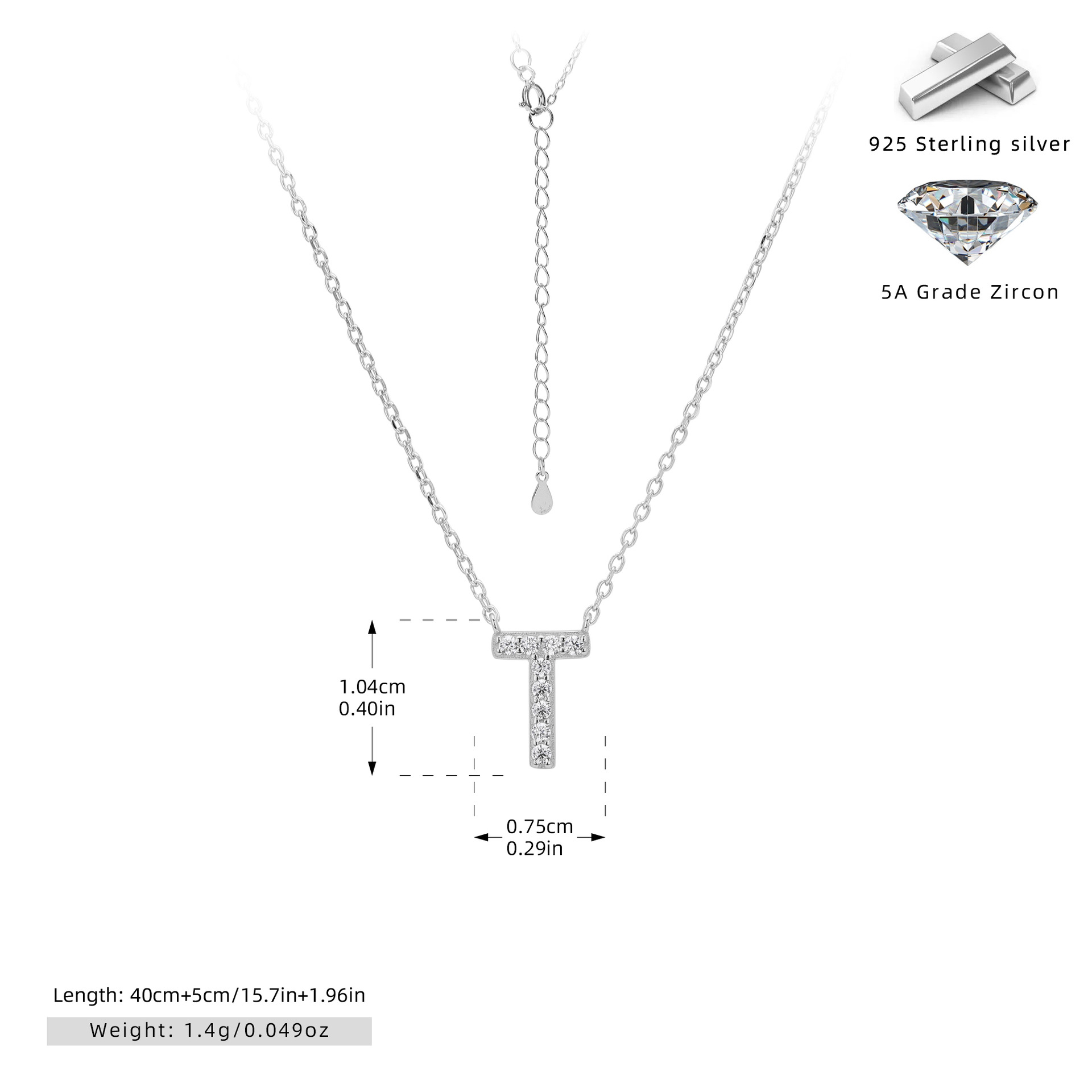 Initial Necklace – S925 Sterling Silver Dainty Pave Alphabet Pendant Necklace