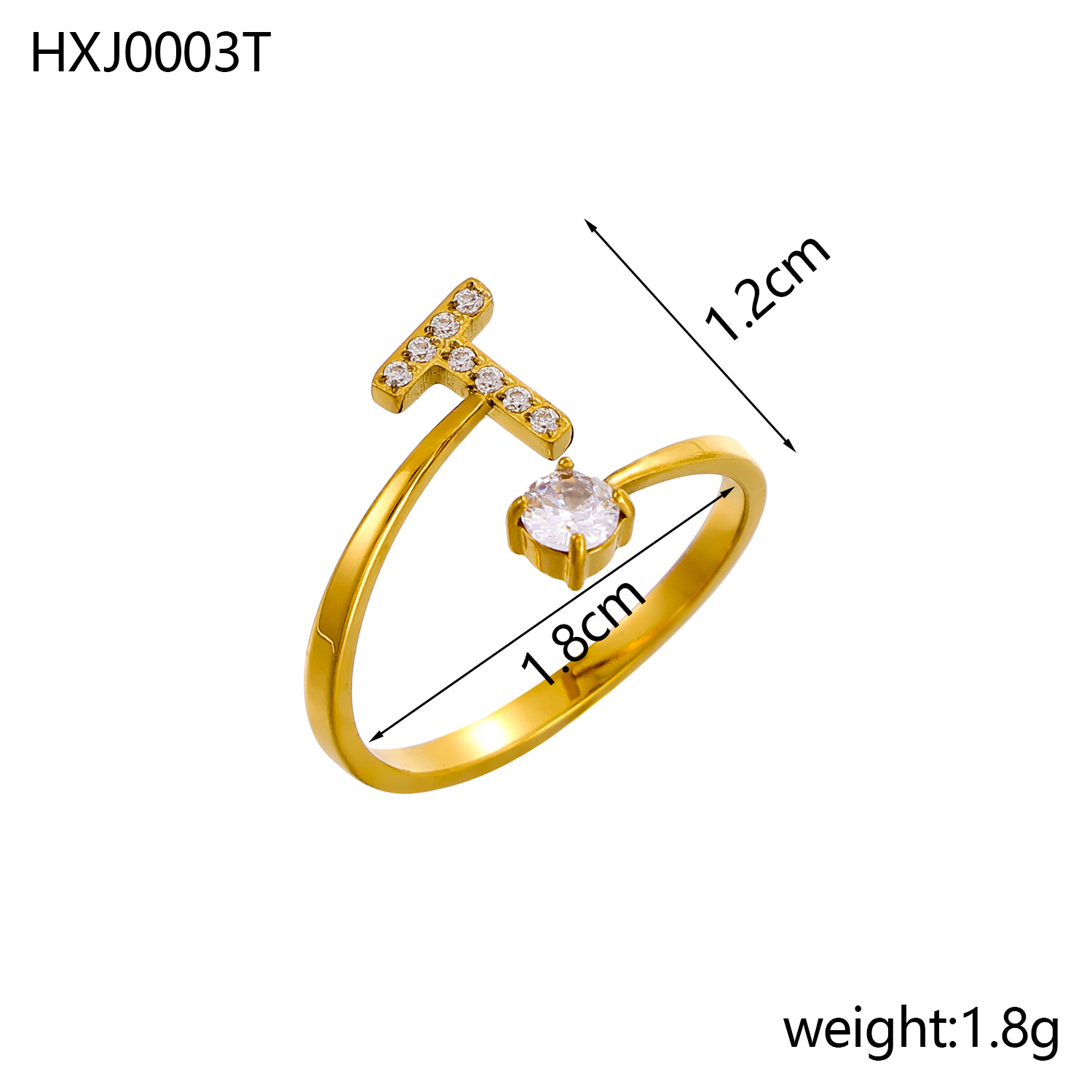 Initial Ring – Diamond-Studded Alphabet Open Ring for Women | Customizable
