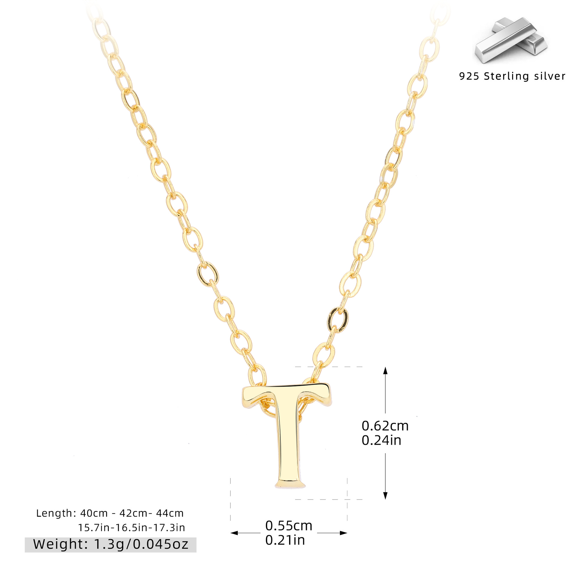 Initial Necklace – S925 Sterling Silver A–Z Alphabet Pendant Clavicle Chain
