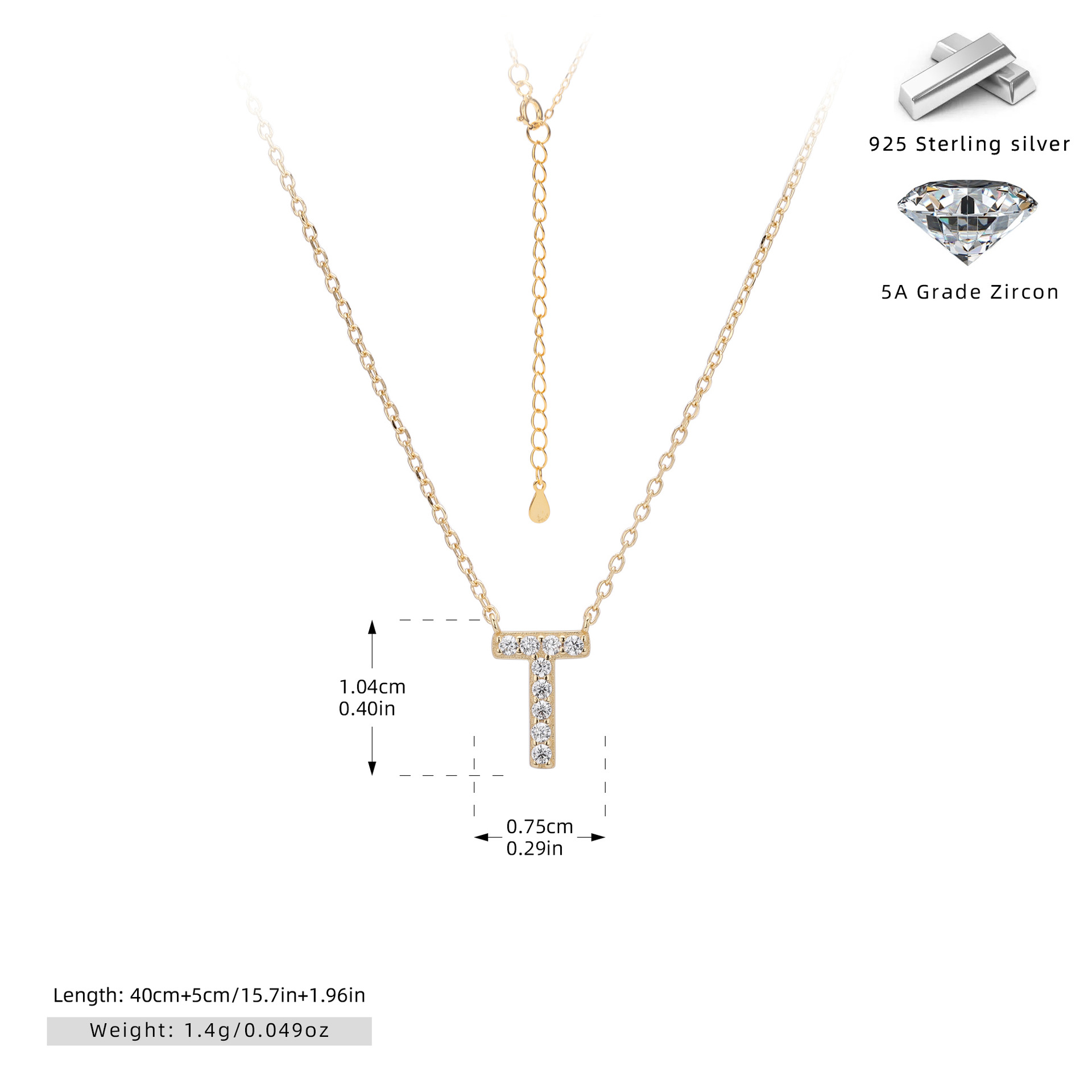 Initial Necklace – S925 Sterling Silver Dainty Pave Alphabet Pendant Necklace