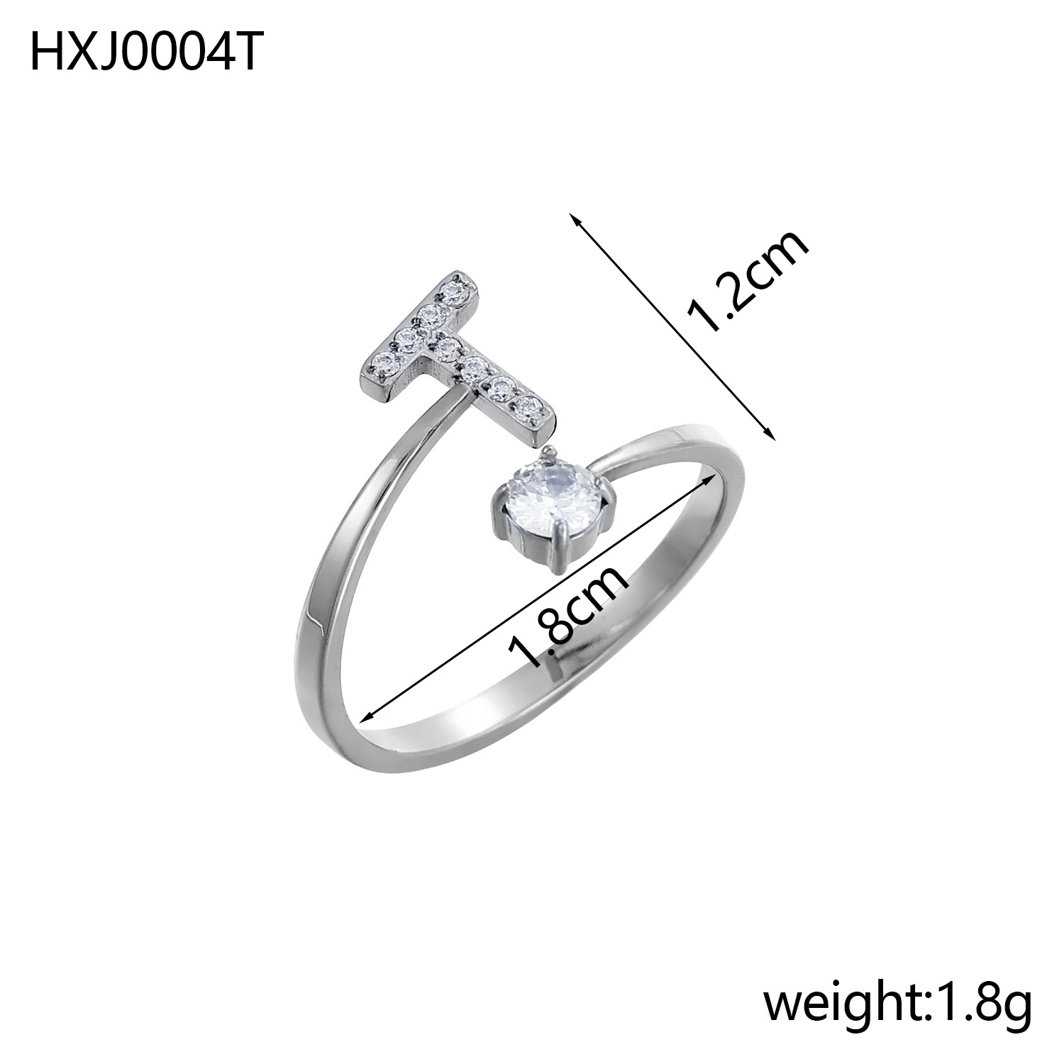 Initial Ring – Diamond-Studded Alphabet Open Ring for Women | Customizable