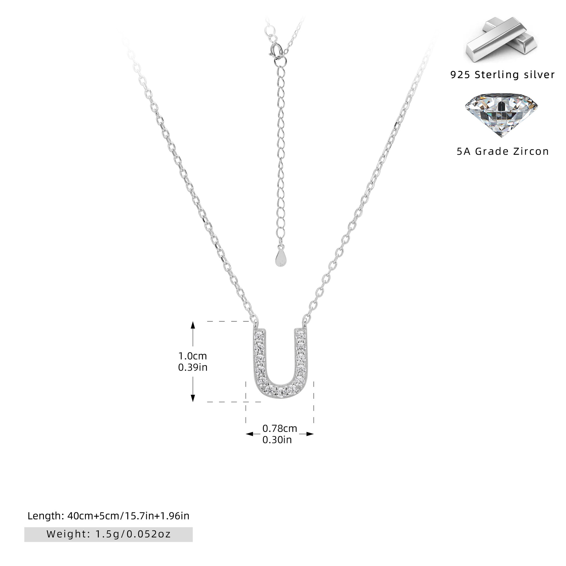 Initial Necklace – S925 Sterling Silver Dainty Pave Alphabet Pendant Necklace