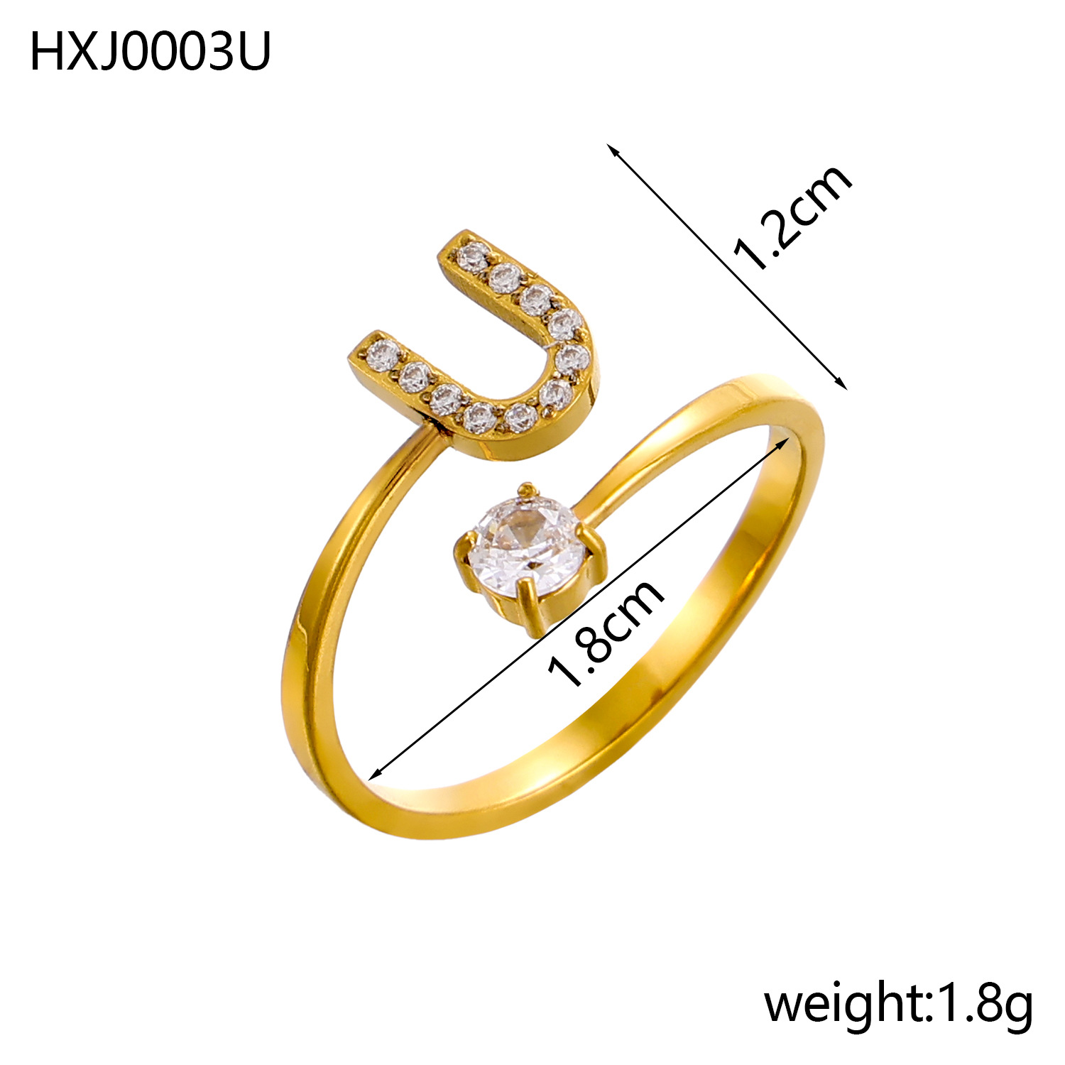Initial Ring – Diamond-Studded Alphabet Open Ring for Women | Customizable