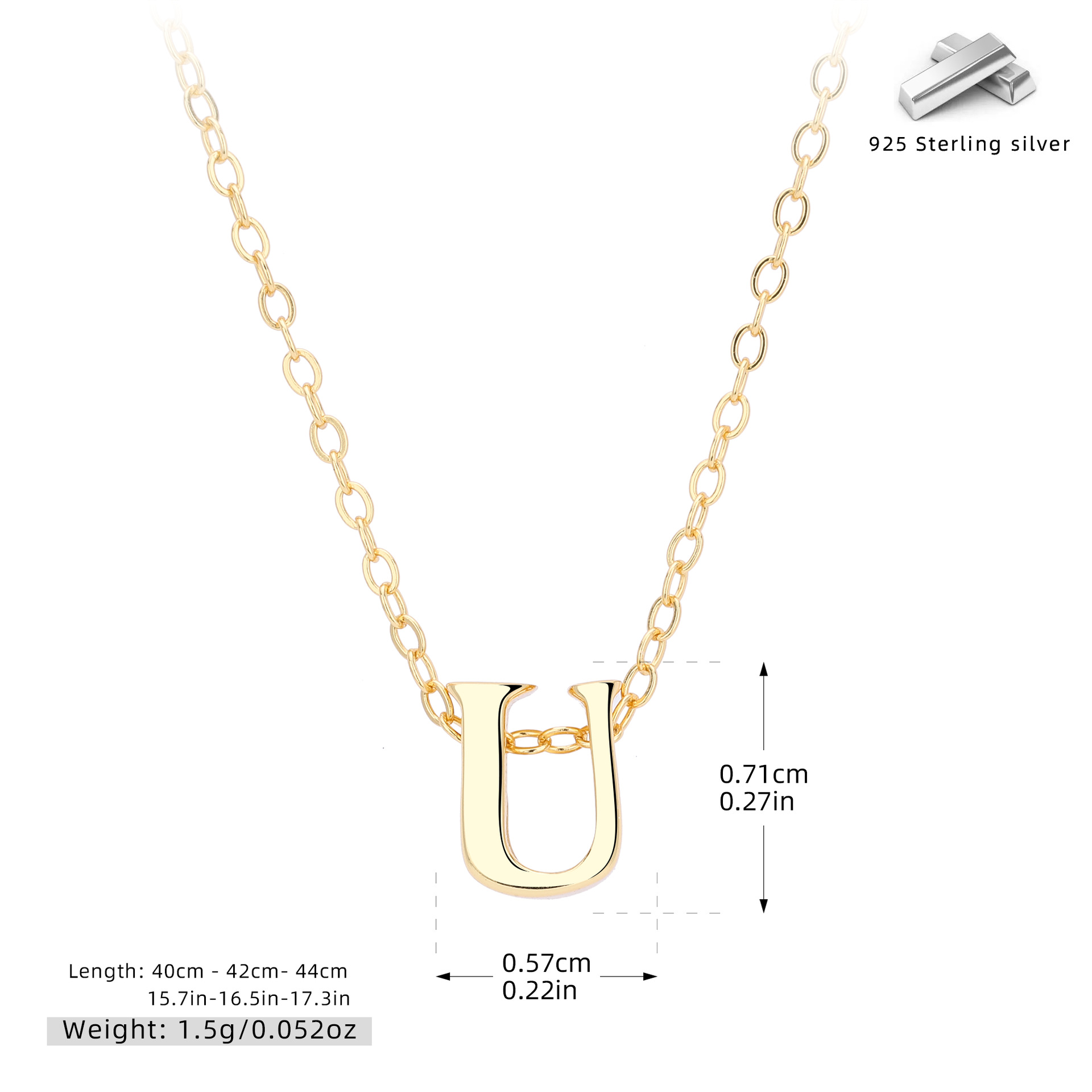 Initial Necklace – S925 Sterling Silver A–Z Alphabet Pendant Clavicle Chain