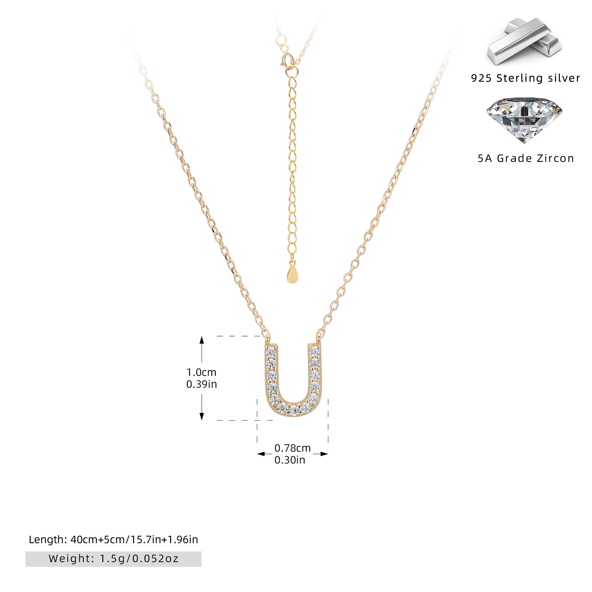 Initial Necklace – S925 Sterling Silver Dainty Pave Alphabet Pendant Necklace